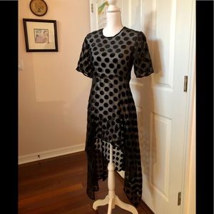 Zara Black Sheer Velvet Polka Dot High Low Dress SZ S